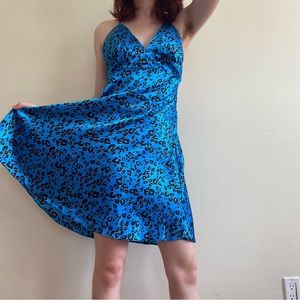 Satin Blue Cheetah Print Dress